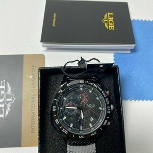 🆕️Mens Chrono Watch Black/Silver Quarts NIB w/paperwork